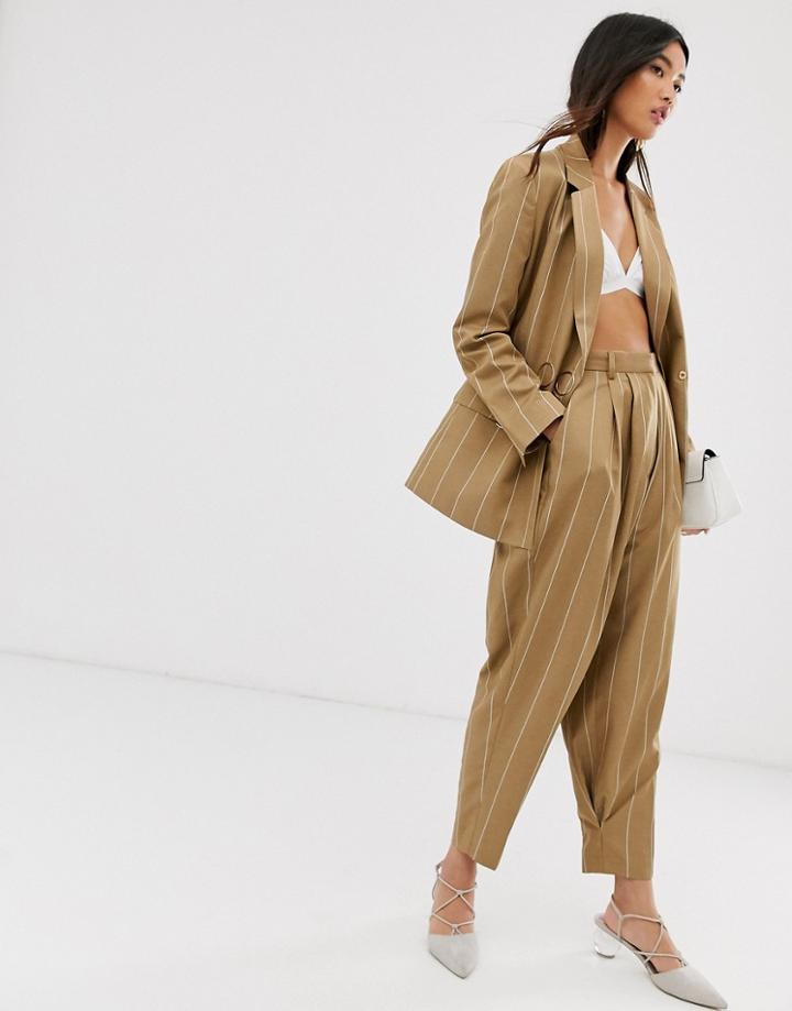 Asos Design Camel Stripe Mansy Suit Tapered Pants-multi