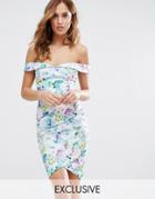 Lipsy Bardot Floral Mini Dress With Wrap Skirt - Multi