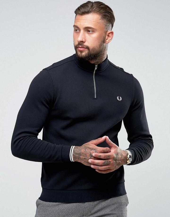Fred Perry Zip Neck Pique Sweat In Black - Black