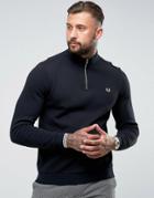 Fred Perry Zip Neck Pique Sweat In Black - Black