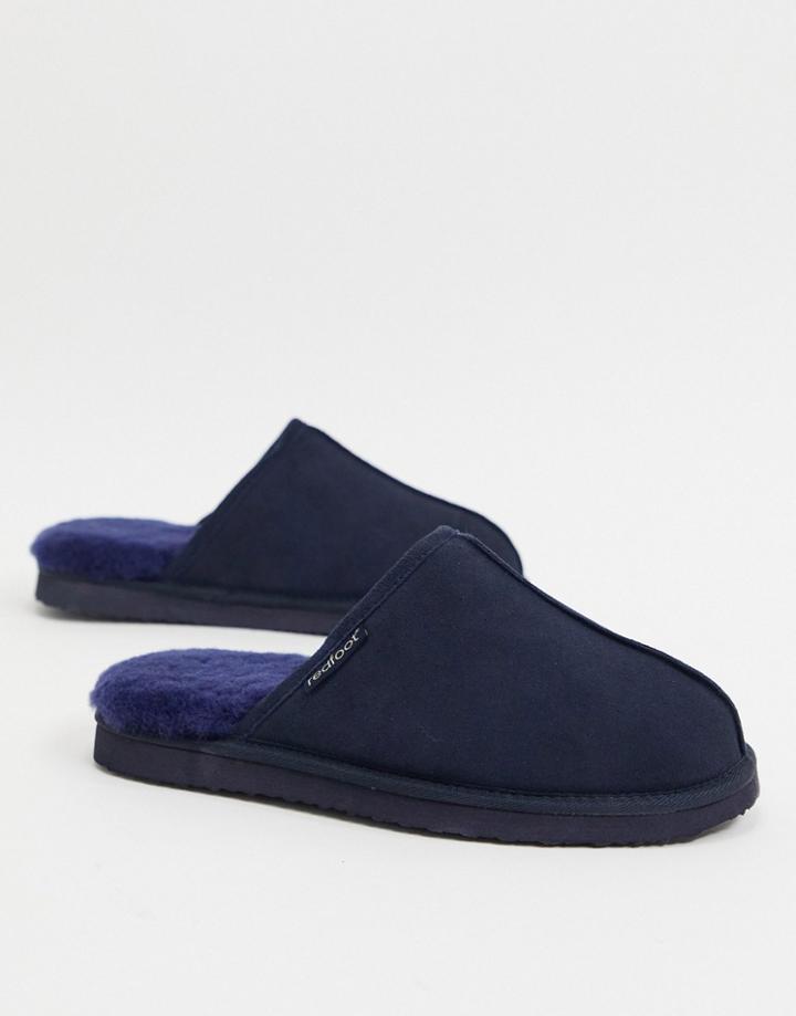 Redfoot Sheepskin Mule Slippers In Navy