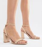 Asos Design Hong Kong Barely There Block Heeled Sandals In Warm Beige