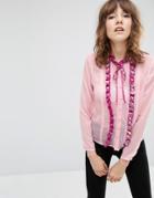 Asos Ruffle Front Blouse With Embellished Collar & Tie - Pink