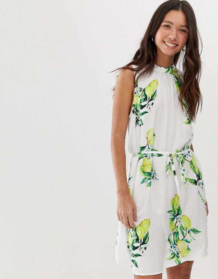 Jdy Limone Lemon Print Shift Dress - White