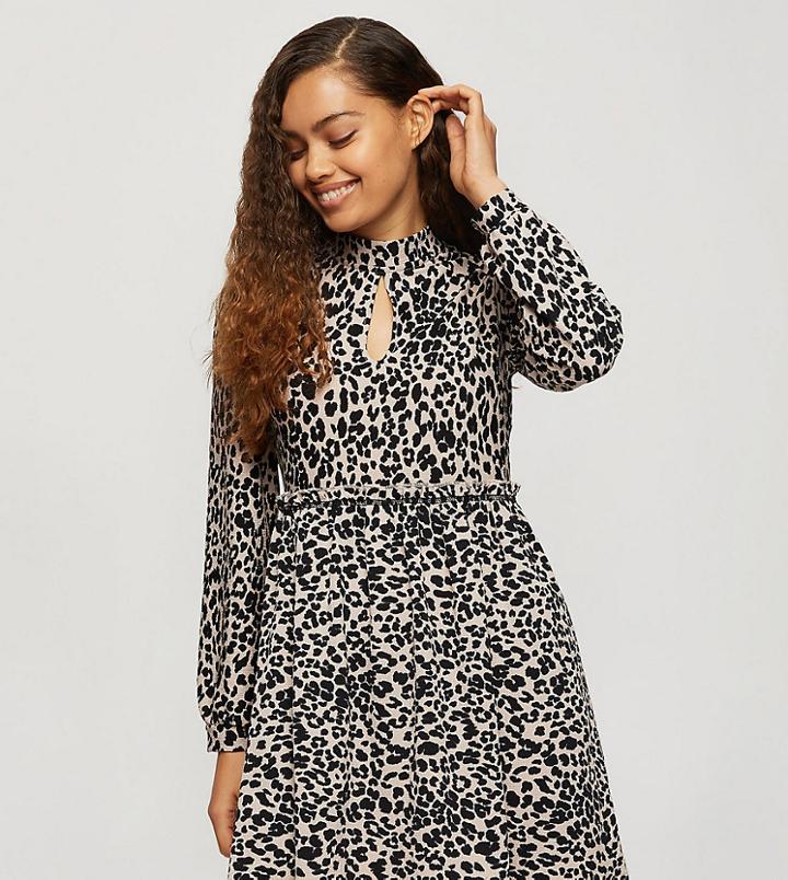 Miss Selfridge Petite Keyhole Detail Fit & Flare Mini Dress In Nude Animal Print-neutral