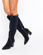 Asos Carina Suede Pointed Slouch Knee High Boots - Navy