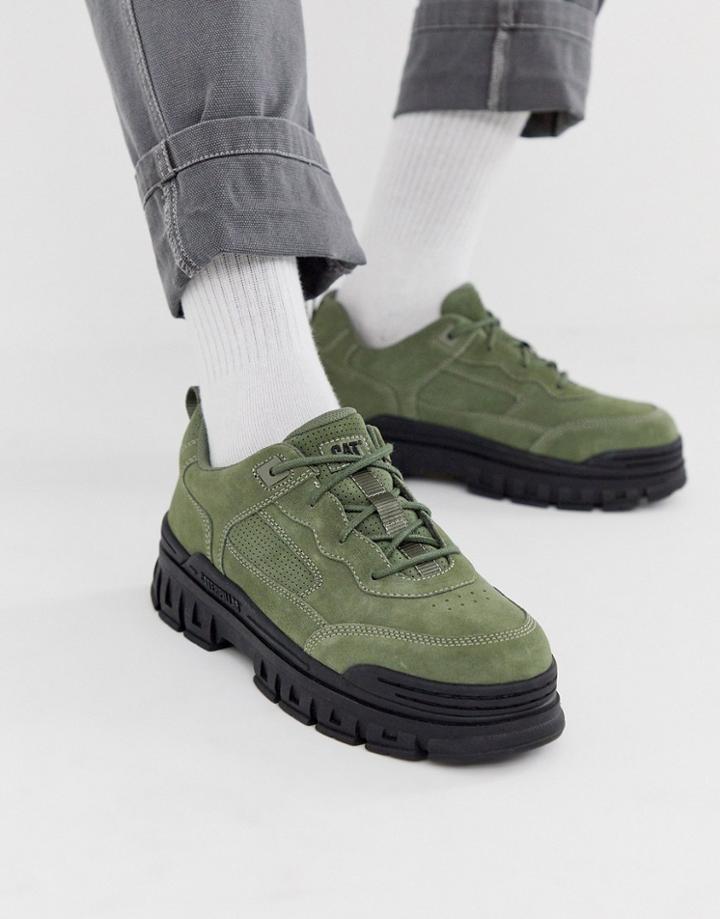 Cat Exalt Chunky Sole Sneakers In Khaki Suede
