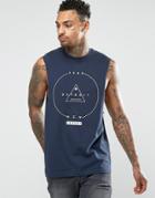 Asos Sleeveless T-shirt With Dropped Armhole And Print - Navy