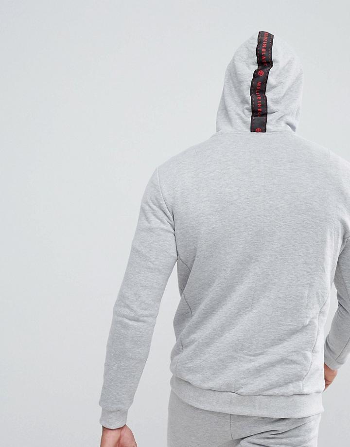 Religion Hoodie With Zip Neck And 'we Live In Black' Hood - Gray