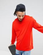 Asos Oversized Long Sleeve T-shirt With Cuff In Gray - Red