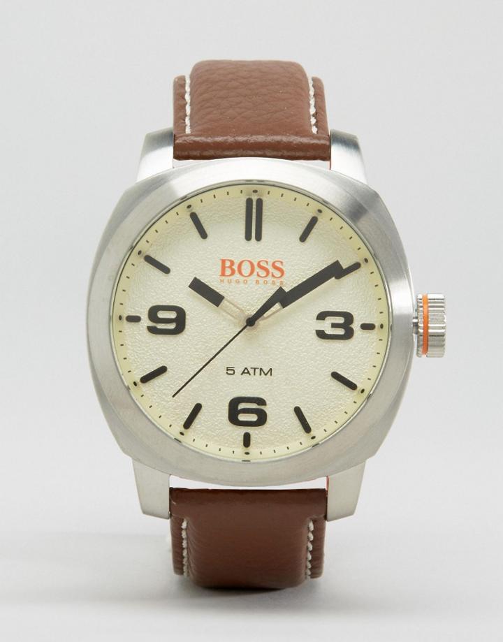 Boss Orange By Hugo Boss Capetown Leather Watch In Brown - Brown