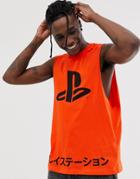 Asos Design Playstation Sleeveless T-shirt With Dropped Armhole-orange