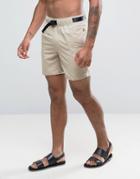 Asos Swim Shorts In Stone With Belt In Mid Length - Beige