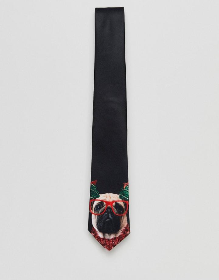 Asos Holidays Tie With Holidays Pug - Black