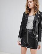 Goosecraft Leather Mini Skirt With Zip And Stud Detail - Black