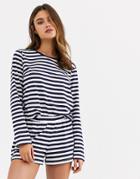 Asos Design Breton Stripe Long Sleeve Tee & Short Pyjama Set