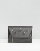 Lavand Embellished Envelope Clutch Bag - Gray