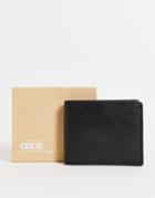Asos Design Leather Wallet In Black With Charcoal Internals