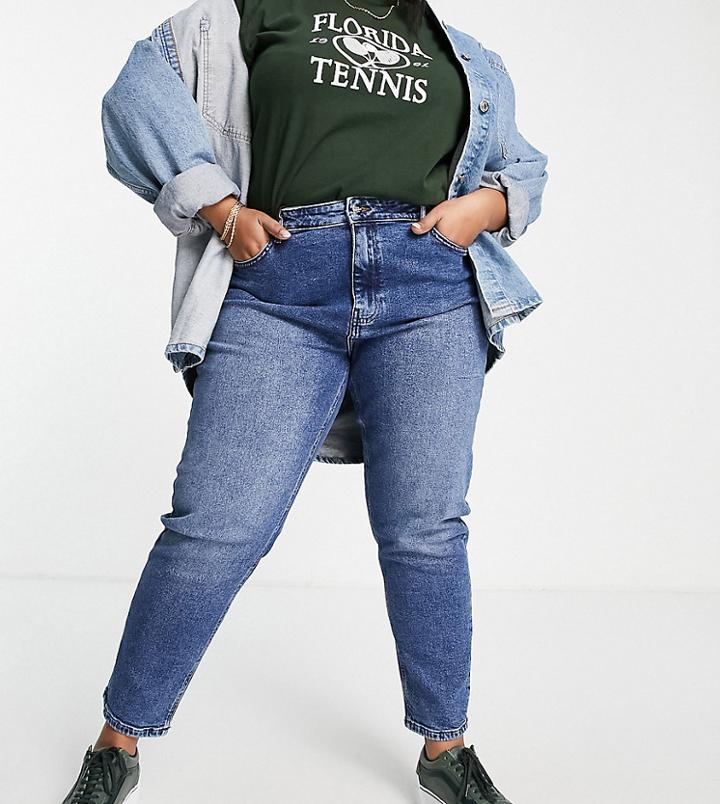 Only Curve Veneda Mom Jeans In Mid Blue