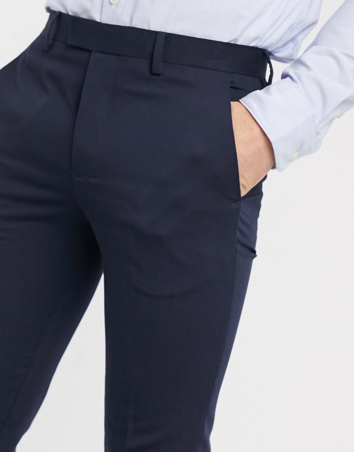Jack & Jones Premium Super Slim Stretch Suit Pants With Recycled Polyester In Navy