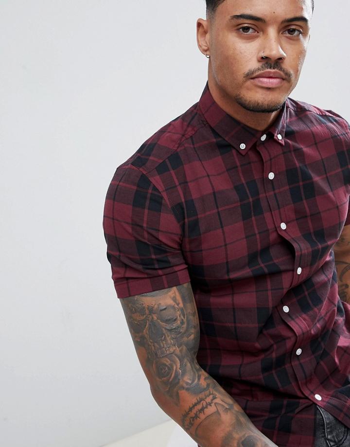 Asos Design Skinny Poplin Check Shirt In Red - Red