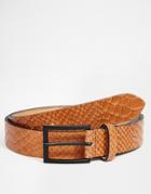 Asos Smart Leather Belt In Snakeskin - Camel