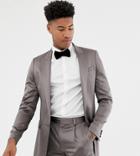 Asos Design Tall Skinny Suit Jacket In High Shine Gunmetal Sateen - Gray