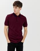 Fred Perry Bold Tipped Pique Polo In Burgundy - Red