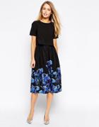 Asos Midi Dress With Floral Border Print And Shell Top - Multi