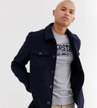 Asos Design Tall Wool Mix Utility Bomber Jacket In Navy