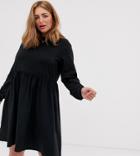 Asos Design Curve Long Sleeve Cotton Smock Dress-black