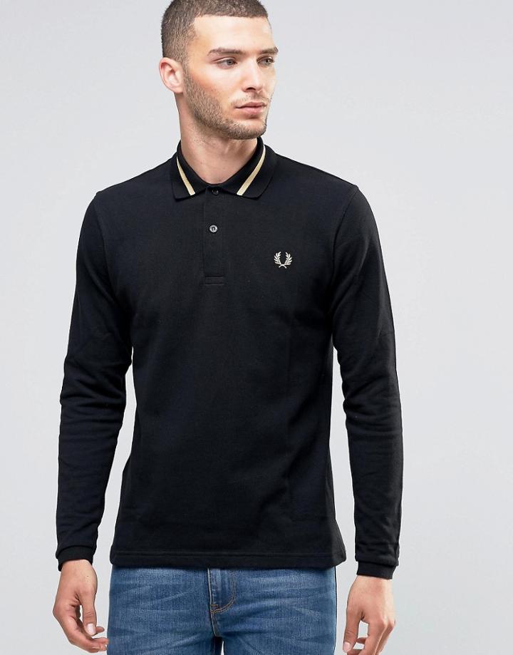 Fred Perry Laurel Wreath Ls Polo Shirt Single Tipped Pique In Slim Fit - Black