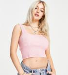 Asos Design Petite Coordinating Contrast Rib Cami Top In Pink