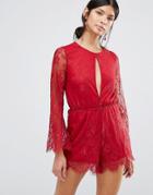 Love & Other Things Lace Romper - Red