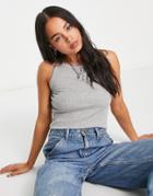 Noisy May Ribbed Halterneck Top In Gray