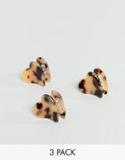 Asos Design Pack Of 3 Hair Clips In Mixed Tortoiseshell Resin - Multi
