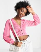 Miss Selfridge Ruched Slinky Button Through Top In Pink