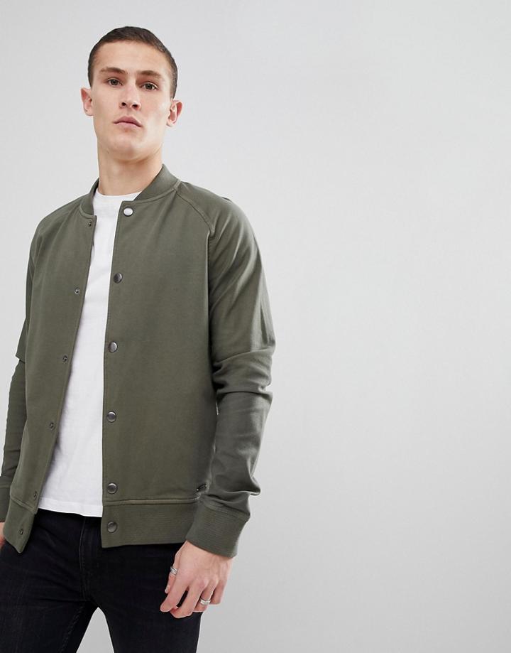 Boss Sweat Bomber Jacket In Khaki - Green