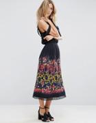 Asos Pleated Midi Skirt In Floral Numeral Print - Multi