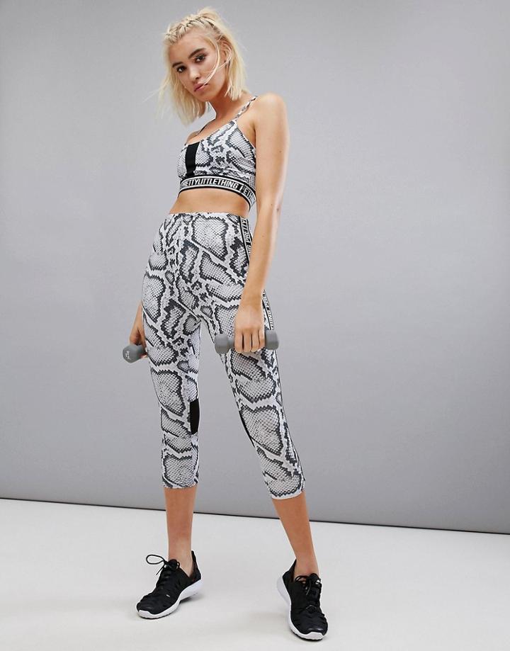 Prettylittlething Snake Print Gym Leggings - White