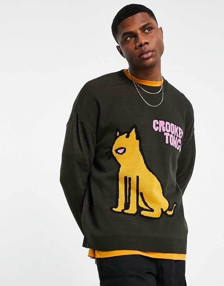 Crooked Tongues Oversized Sweater With Jacquard In Black