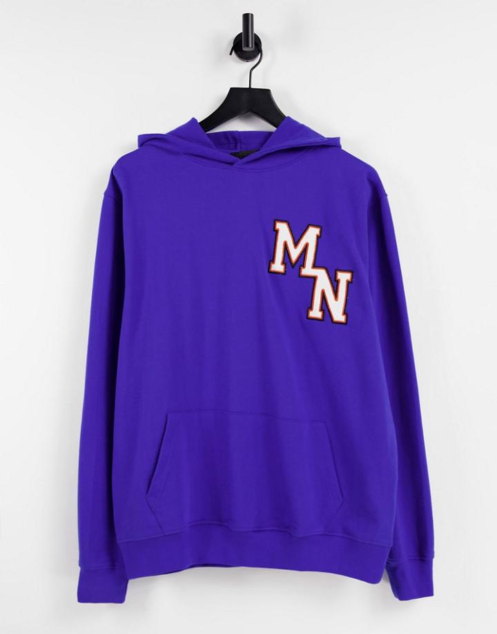 Mennace Hoodie In Blue With Collegiate Embroidery-blues