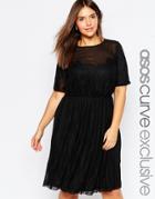 Asos Curve Patchwork Lace Dress With Pleated Skirt - Black