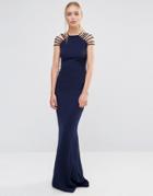 City Goddess Multi Strap Maxi Fishtail Dress - Navy