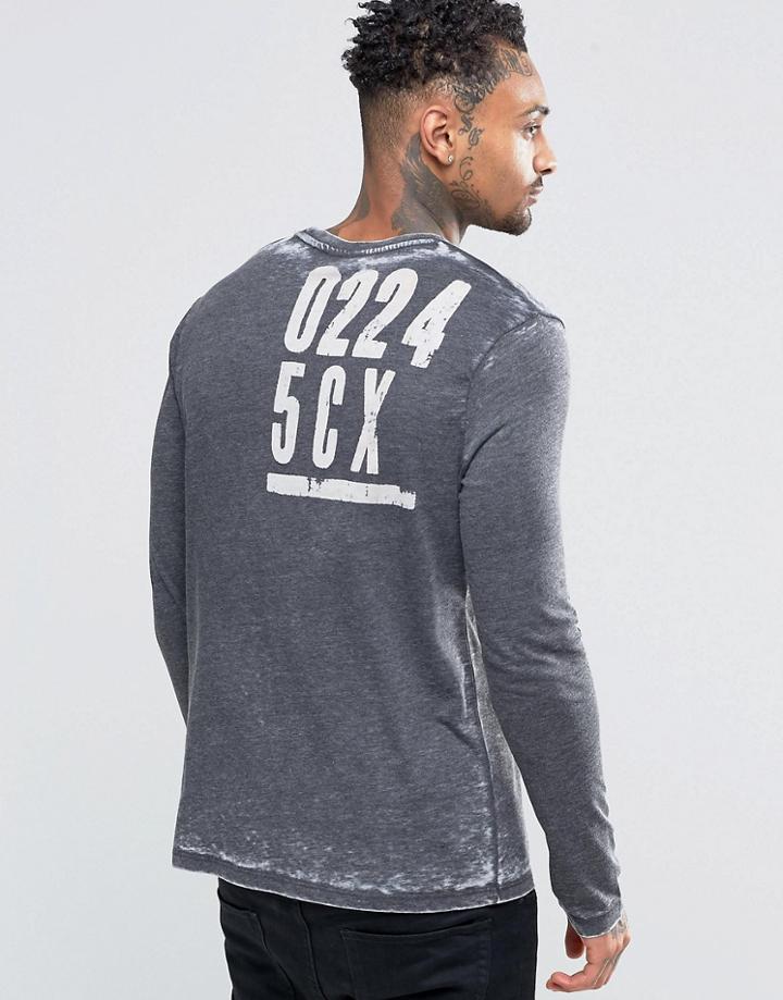 Asos Long Sleeve T-shirt With Burnout Print - Gray