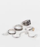 Asos Design 8 Pack Vintage Ring Set With Mixed Textures In Silver Tone