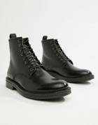 Walk London Wolf Lace Up Boots In Black - Black