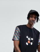 Asos Mickey Relaxed Longline T-shirt With Rainbow Sequin Sleeve - Black