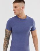 Asos Design Muscle Fit T-shirt With Crew Neck With Roll Sleeve In Blue - Blue