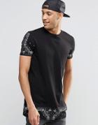 Asos Super Longline T-shirt With Bandana Print Sleeves And Hem - Black
